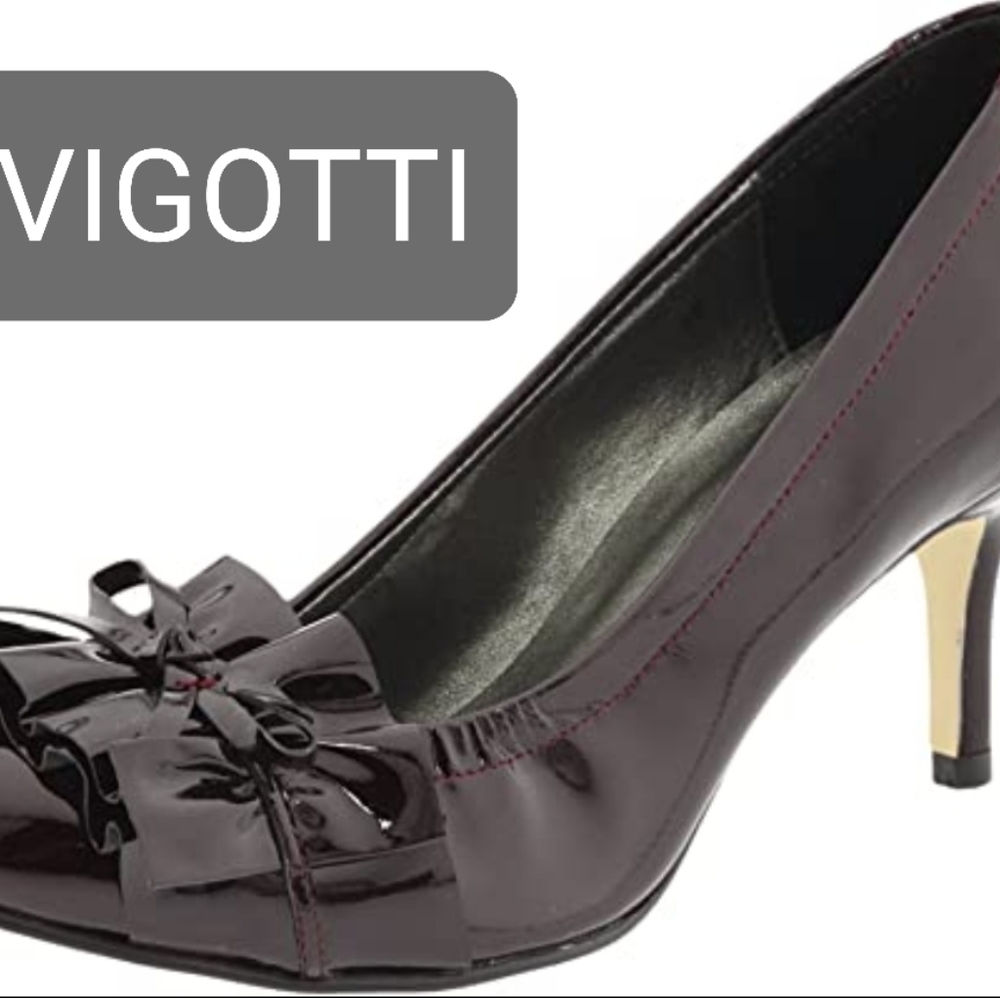 VIGOTTI women's 3inch black metallic heel 7.5 Size Patented Leather